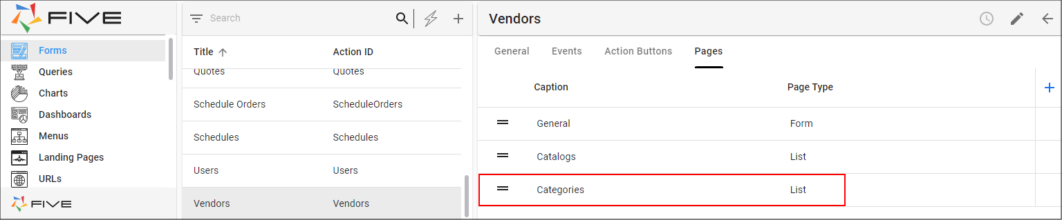 Vendors Form with a List Page Type