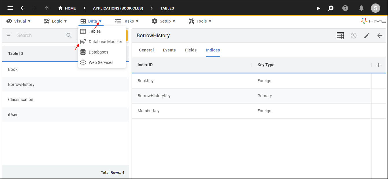 Database Modeler Menu Item