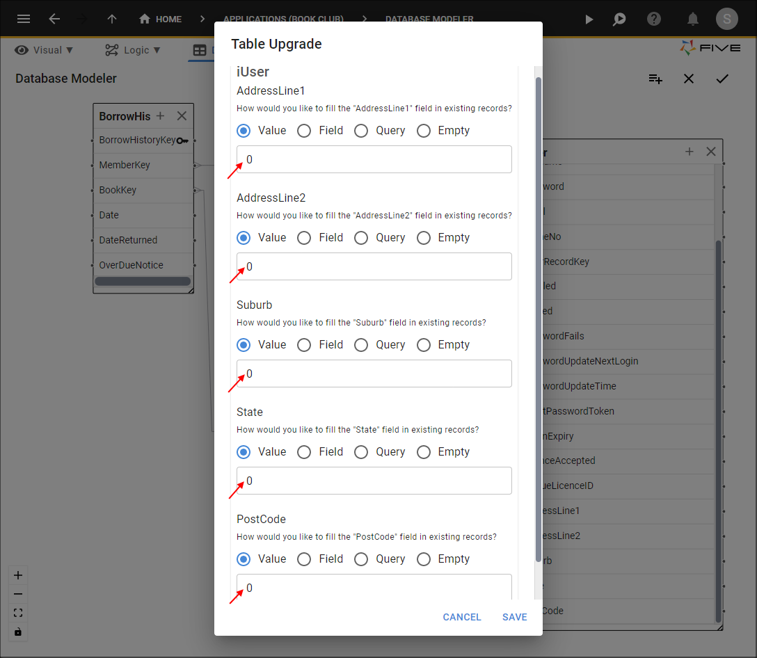 Table Upgrade Dialog Window