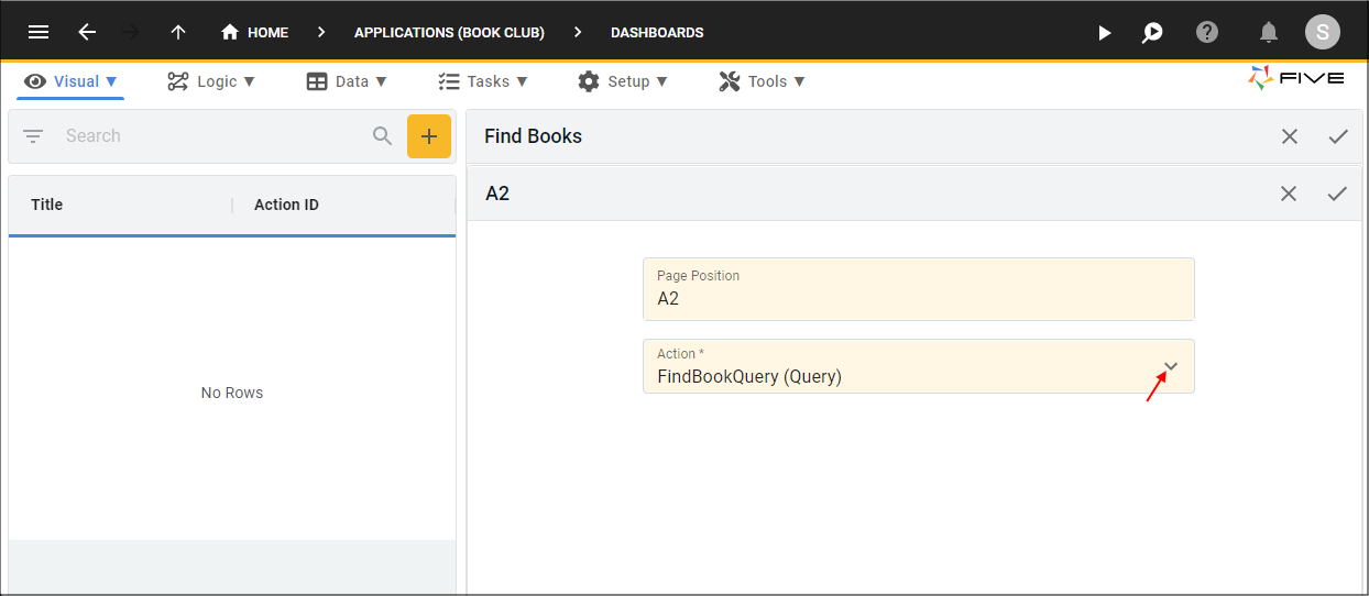 Attach the FindBookQuery action