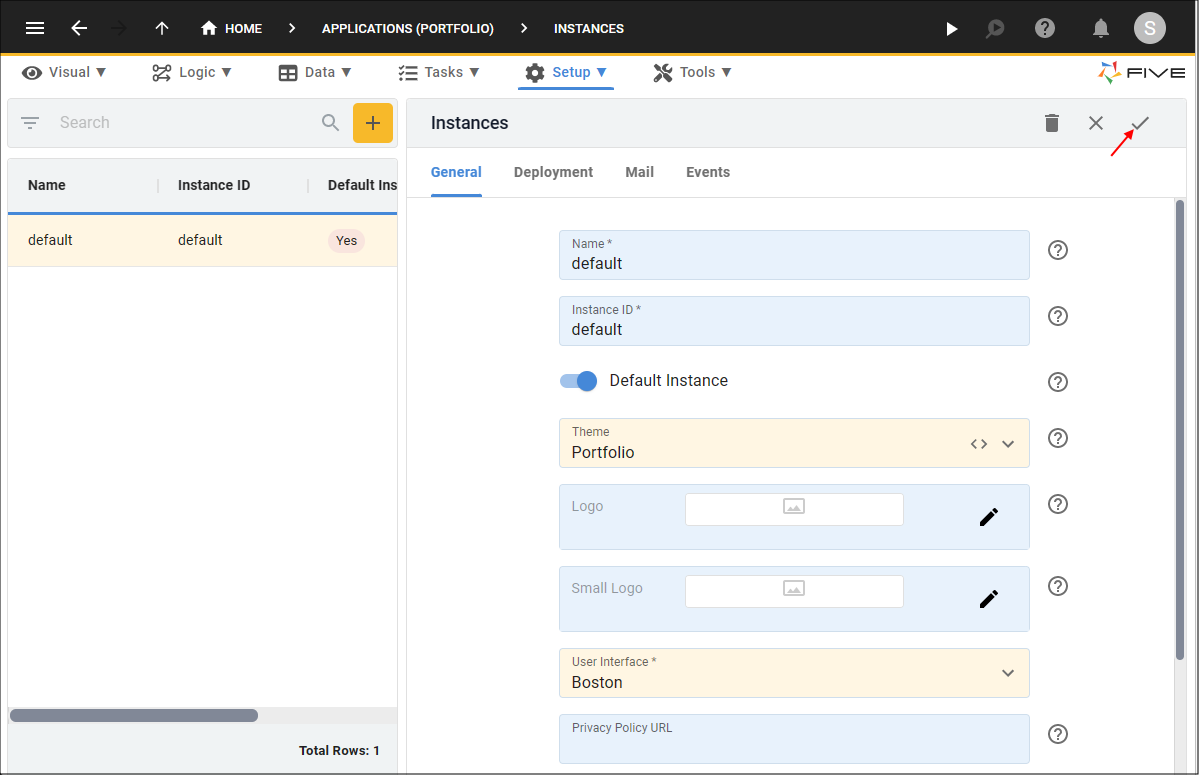 Save the default Instance Record