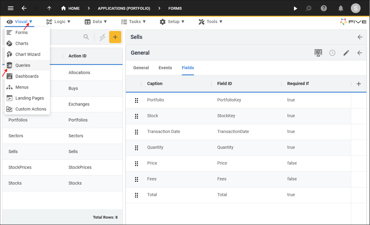 Queries Menu Item