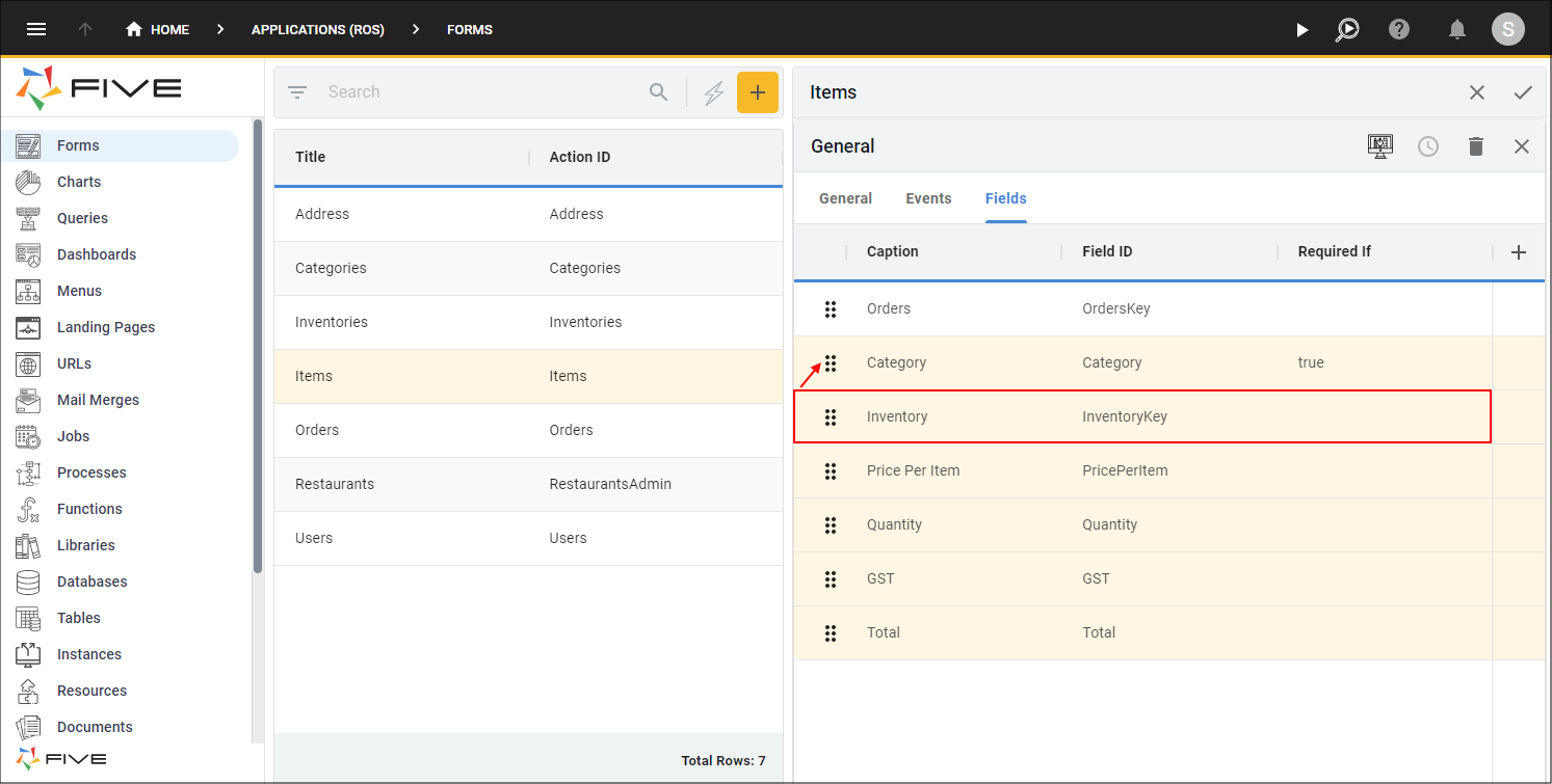 Reorder the Category Field and Select the Inventory Record