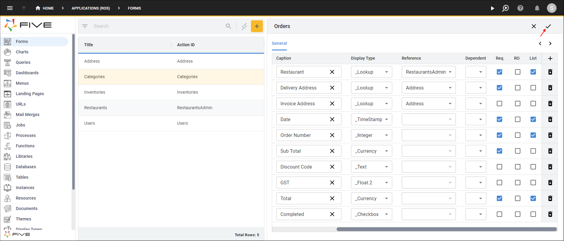 Configure the Fields and Save the Orders Form