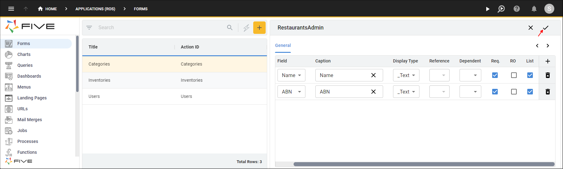 Configure the Fields and Save the Restaurants Form