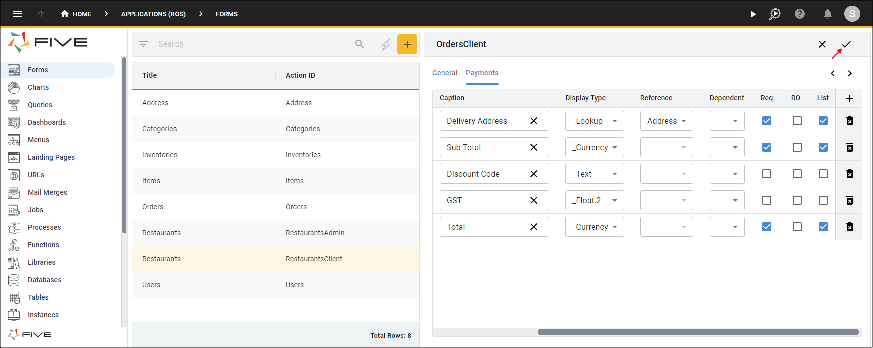 Configure the Fields and Save the Orders Form