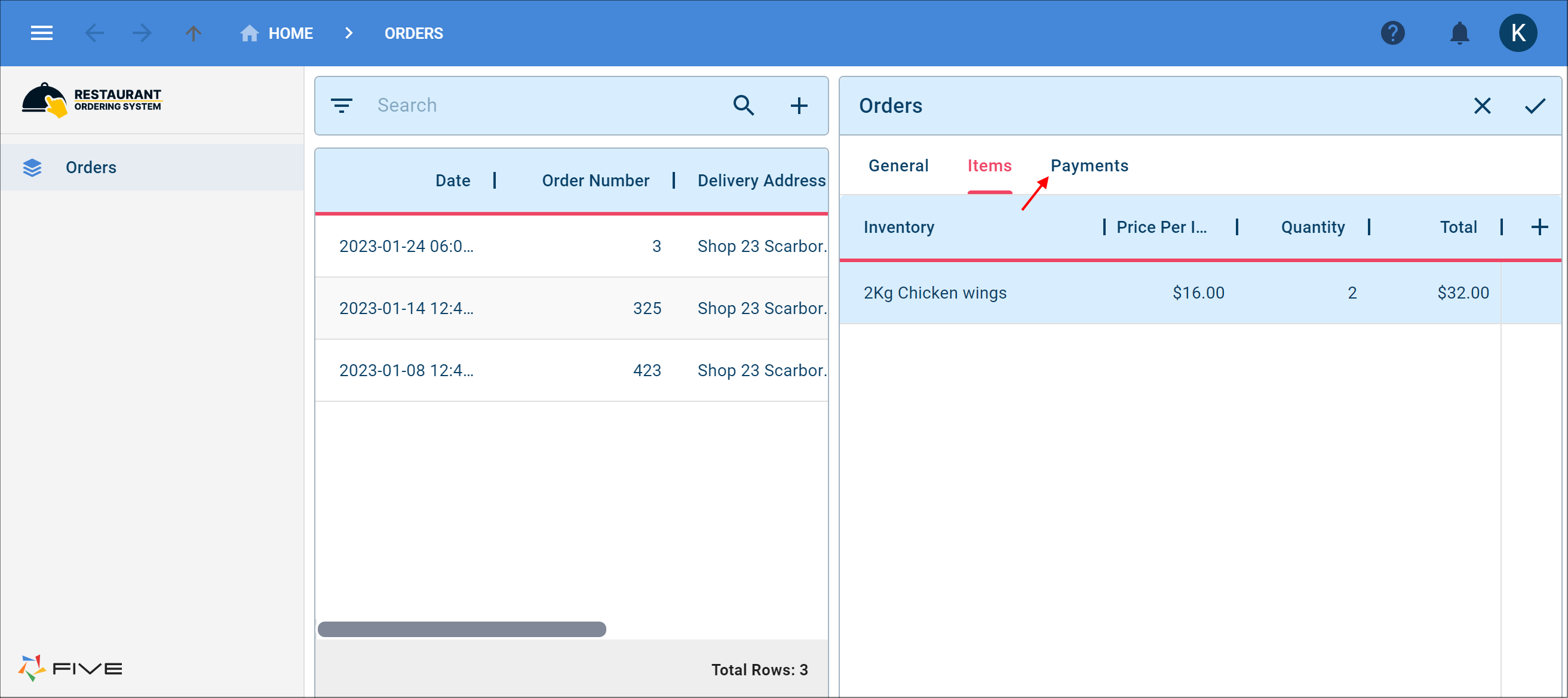 Payments Tab