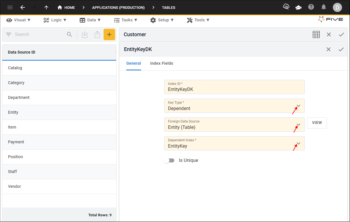 Add the dependent key