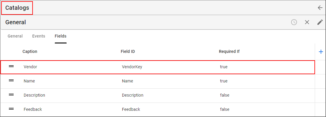 VendorKey Field on the Catalogs Form