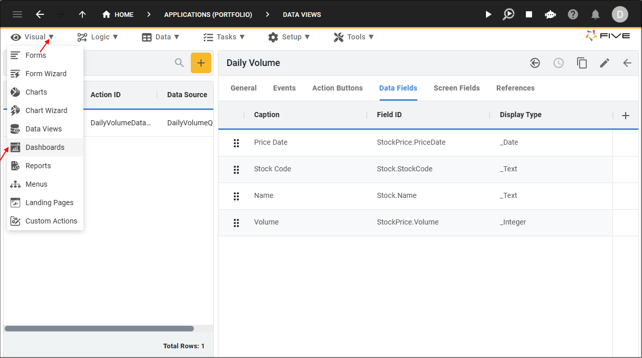 Dashboards Menu Item