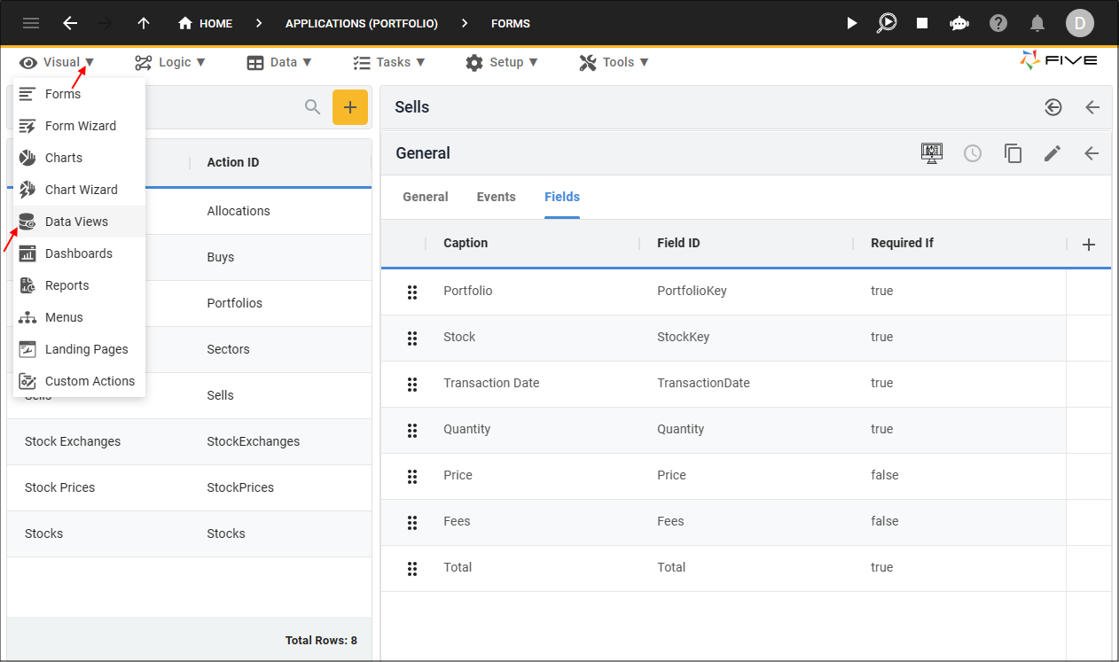 Data Views Menu Item