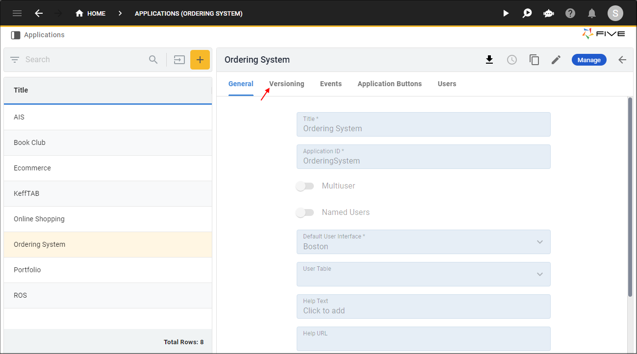 Versioning tab