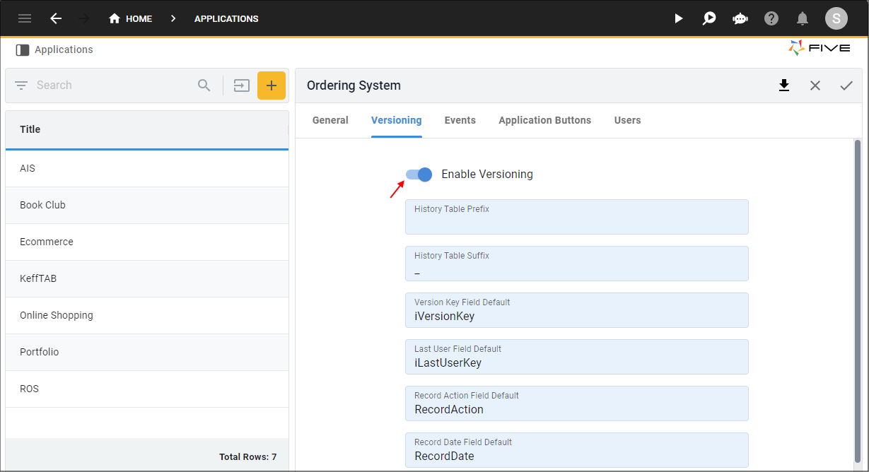 Enable Versioning switch