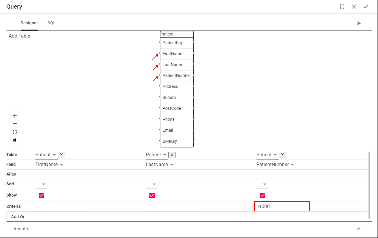 Add Fields and Criteria