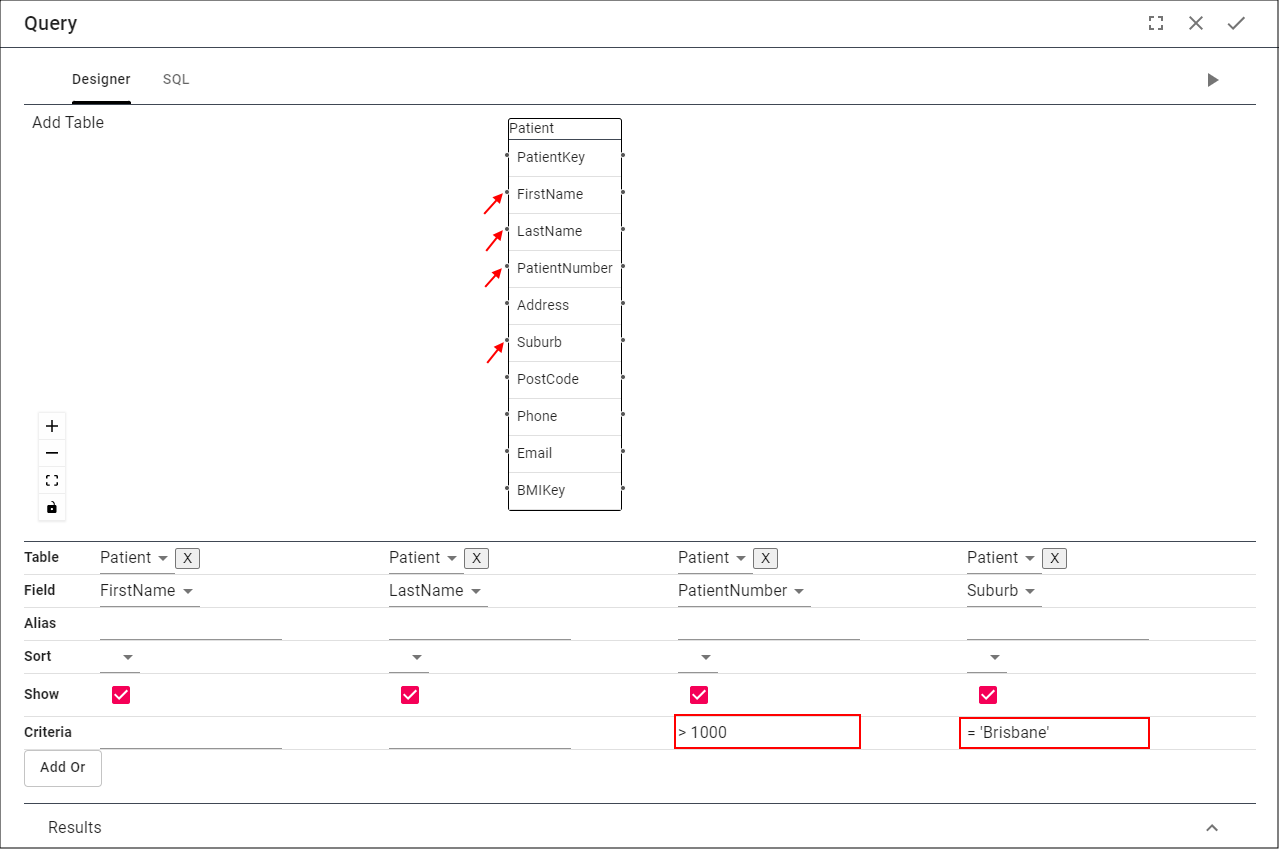 Add Fields and Criteria