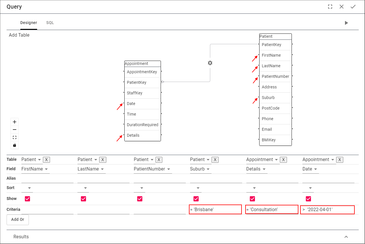 Add Fields and Criteria