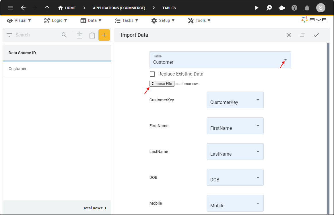 Import the customer.csv file