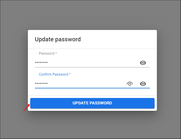 Update Password window