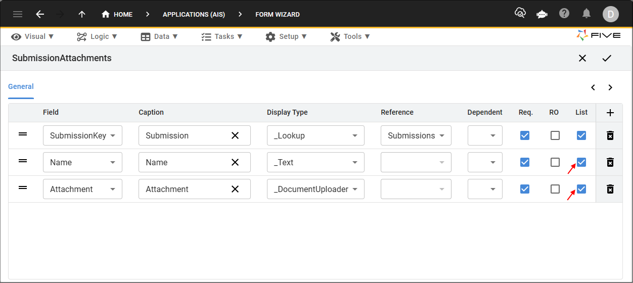 Submission Attachments form fields