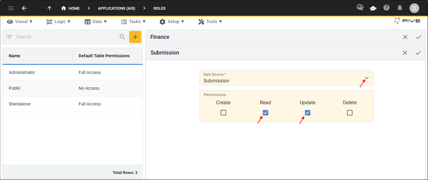 Add the Submission table permissions