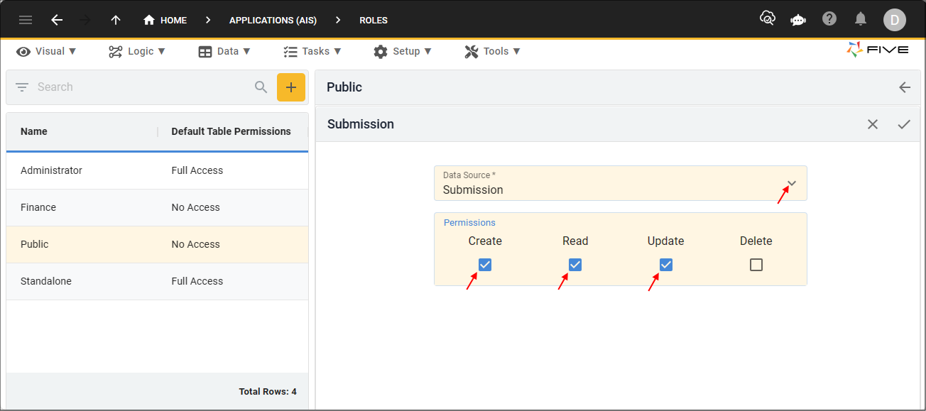 Add the Submission table permissions