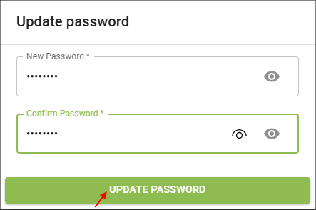 Update Password window