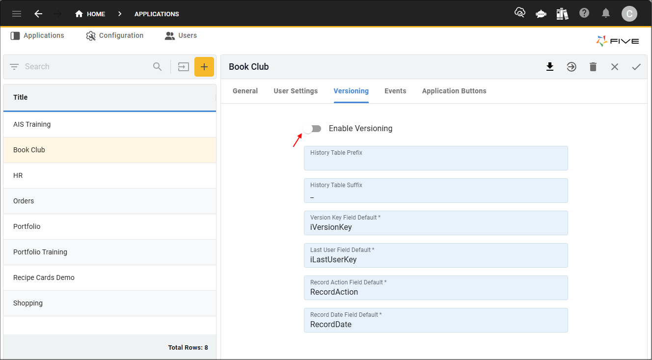 Enable Versioning switch