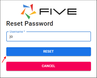 Reset Password window