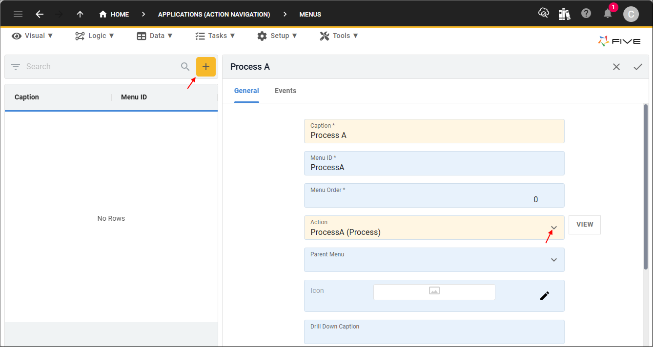 Add Process A menu item