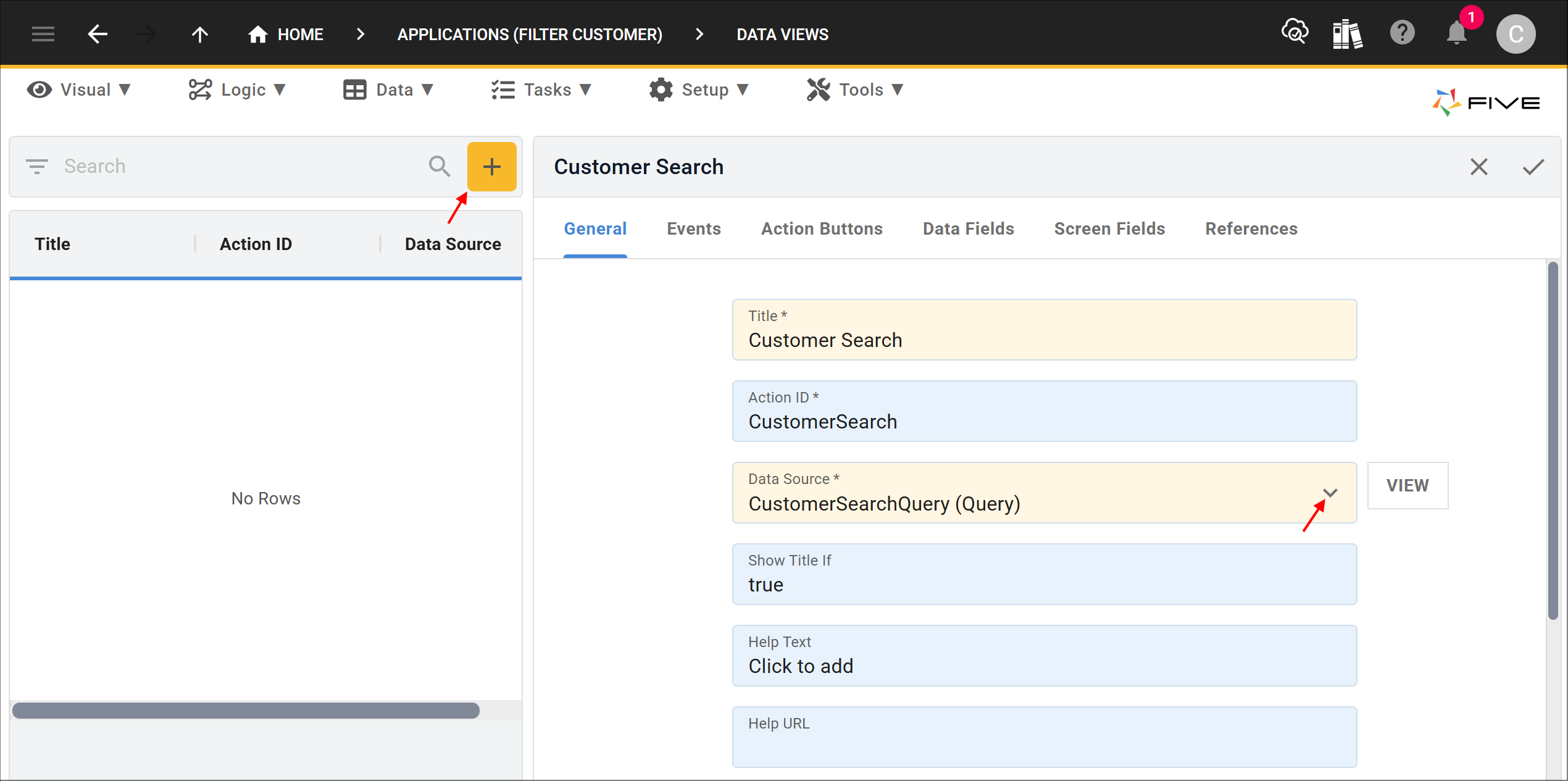 Add Customer Search data view