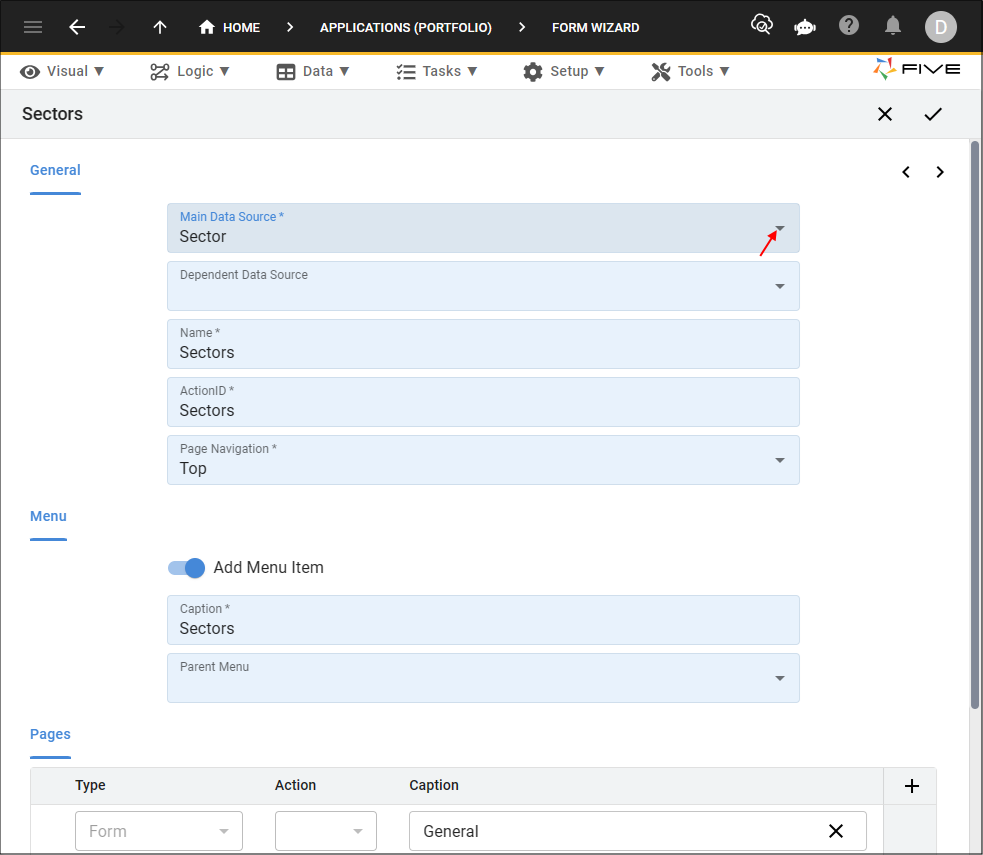 Add the Sectors Form