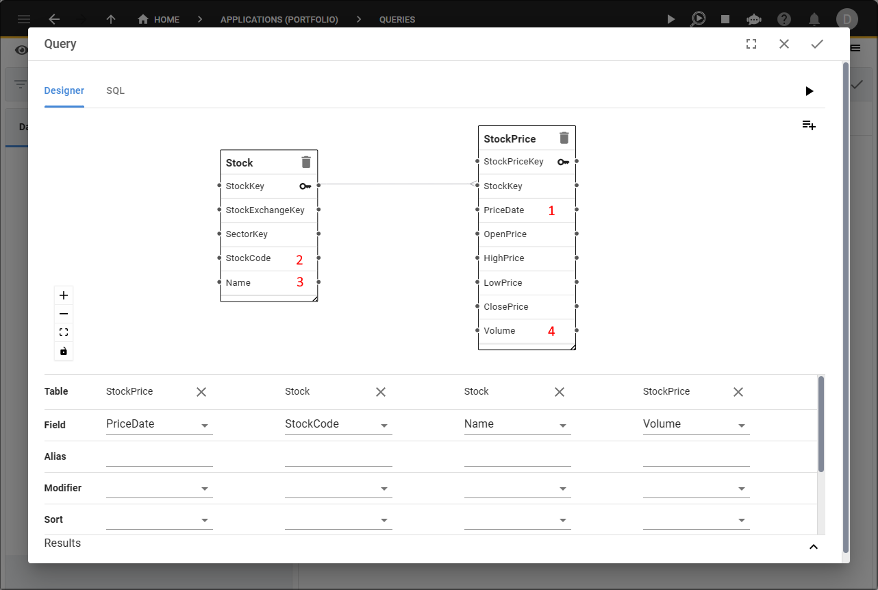 Add the PriceDate, StockCode, Name and Volume Fields