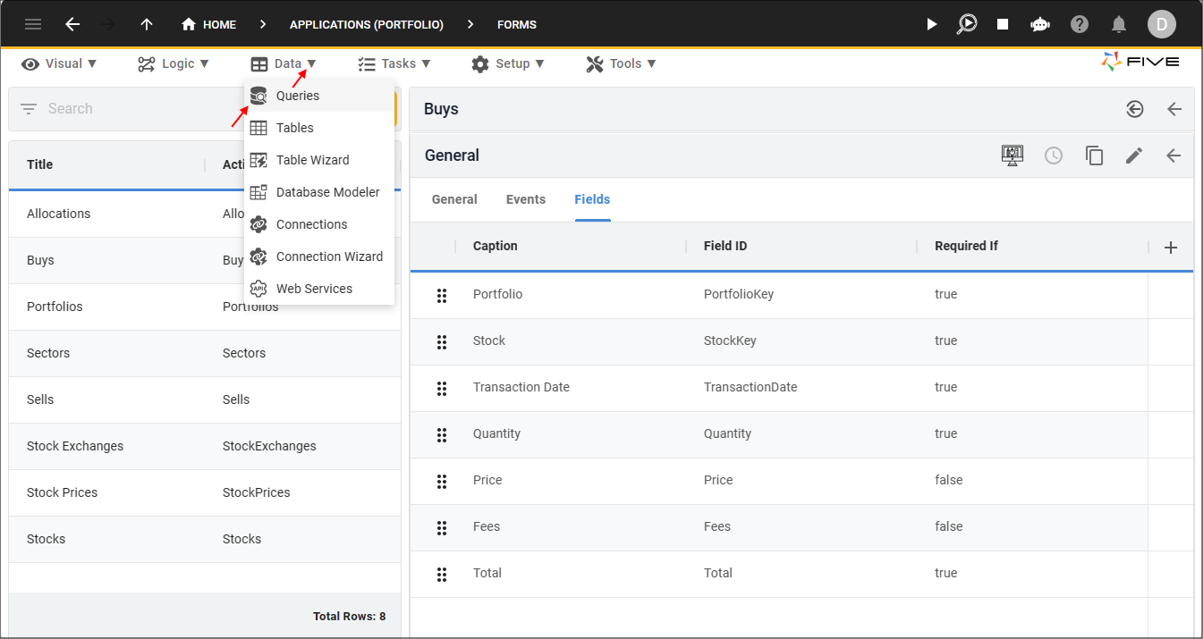 Queries Menu Item