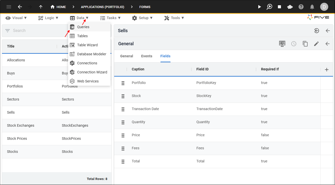 Queries Menu Item