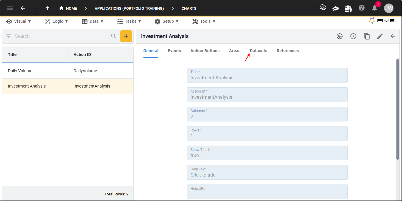 Datasets tab