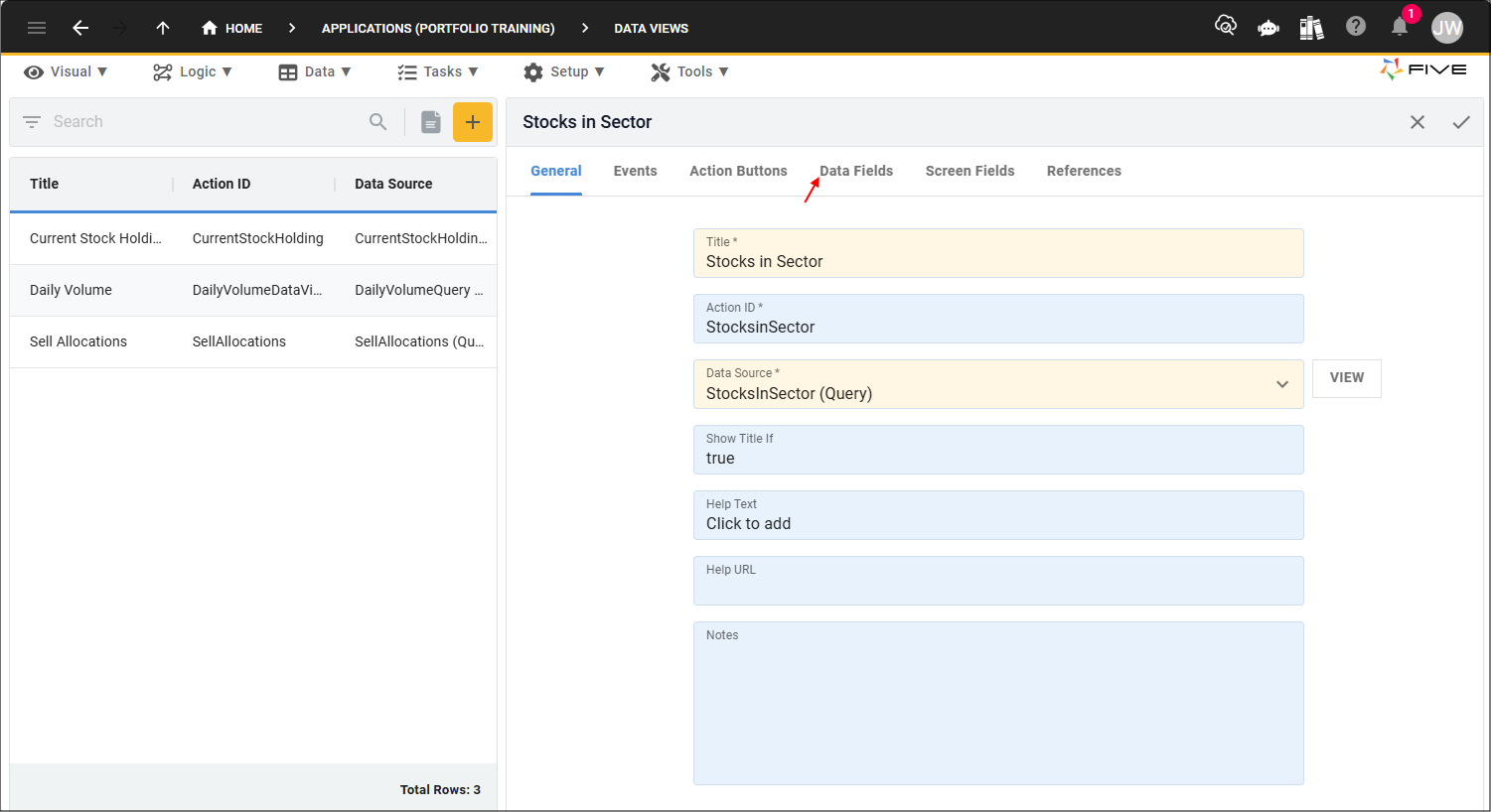 Data Fields tab