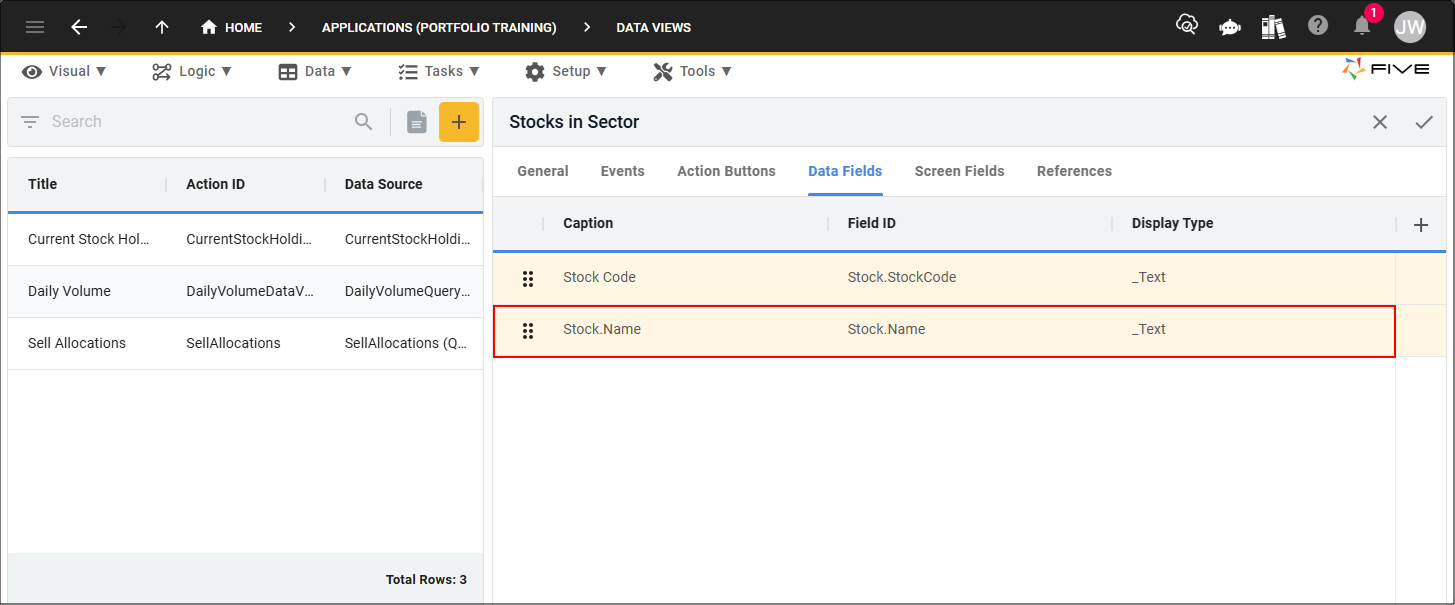 Stock.Name record