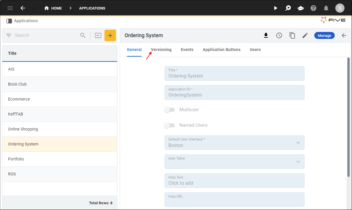 Versioning tab