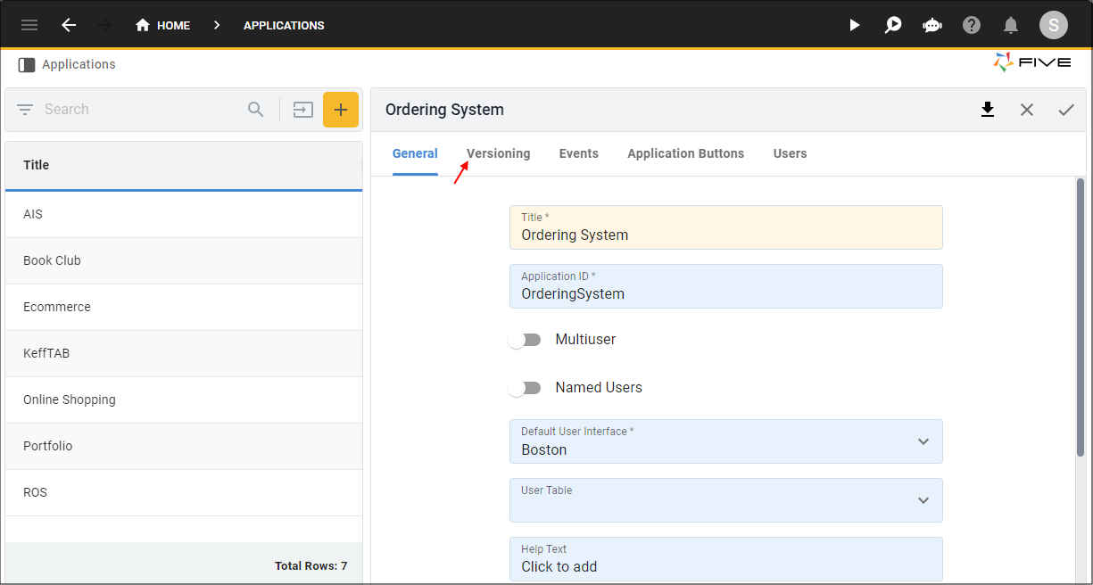 Versioning tab