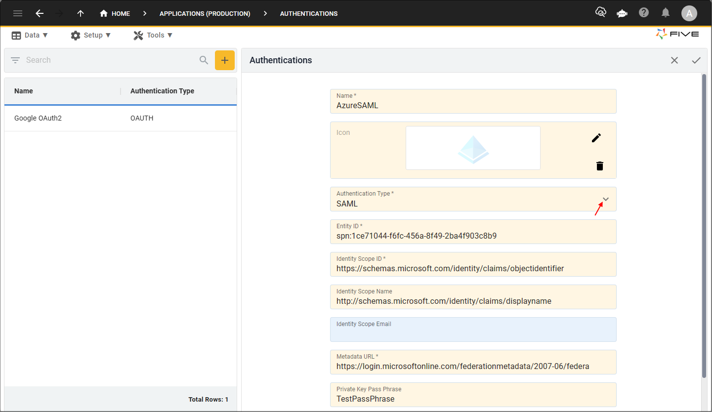 Add the SAML values