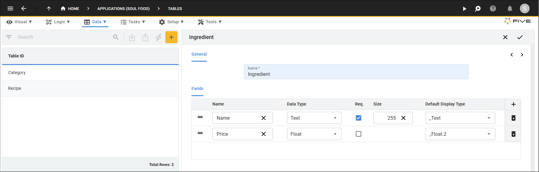 Ingredient Table Field