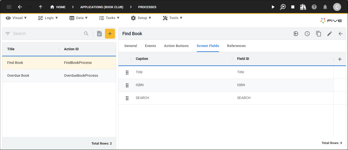 Find Book process screen fields