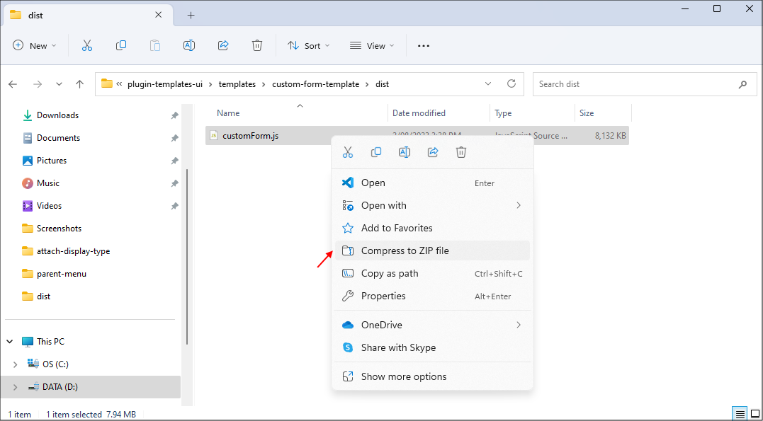 Compress Your .js Plugin File to a Zip File