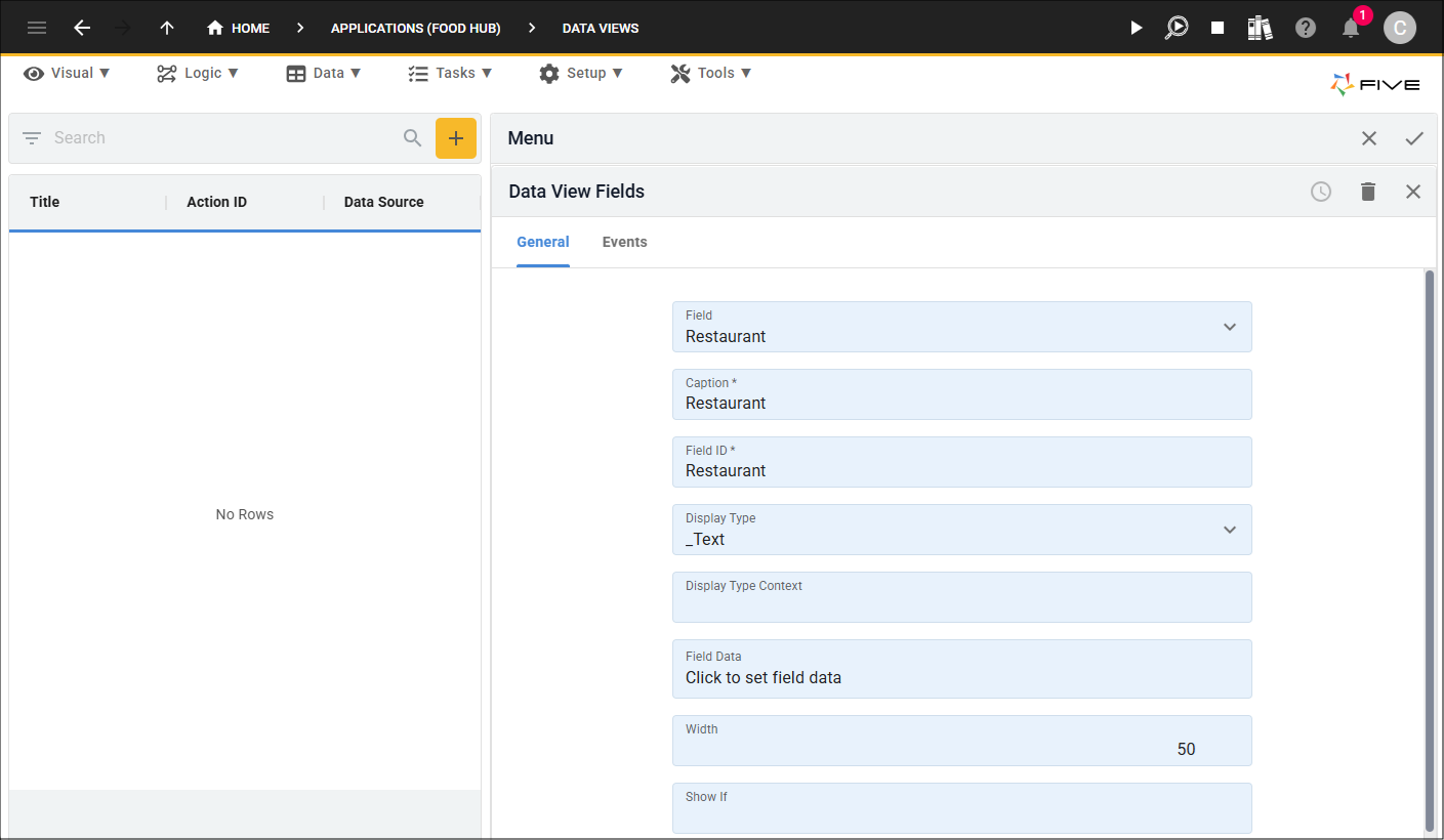 Data Fields form