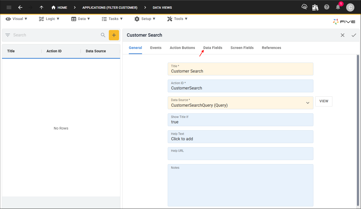 Data Fields tab