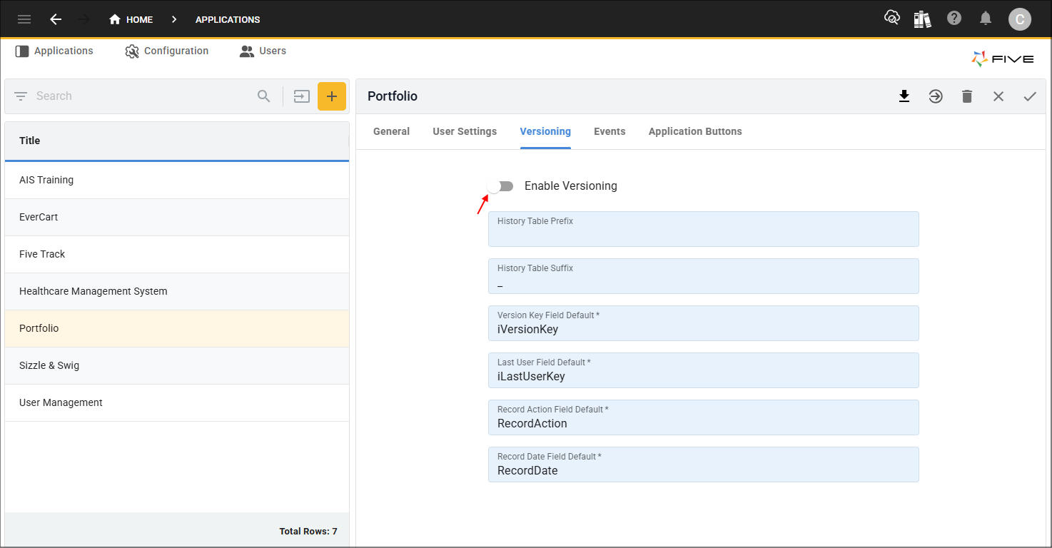 Enable Versioning switch