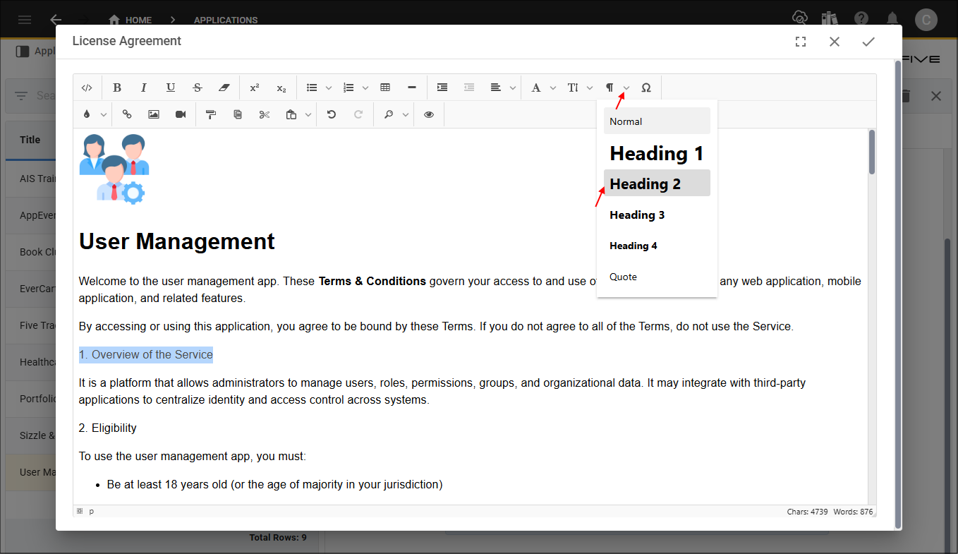 Insert Format Block button