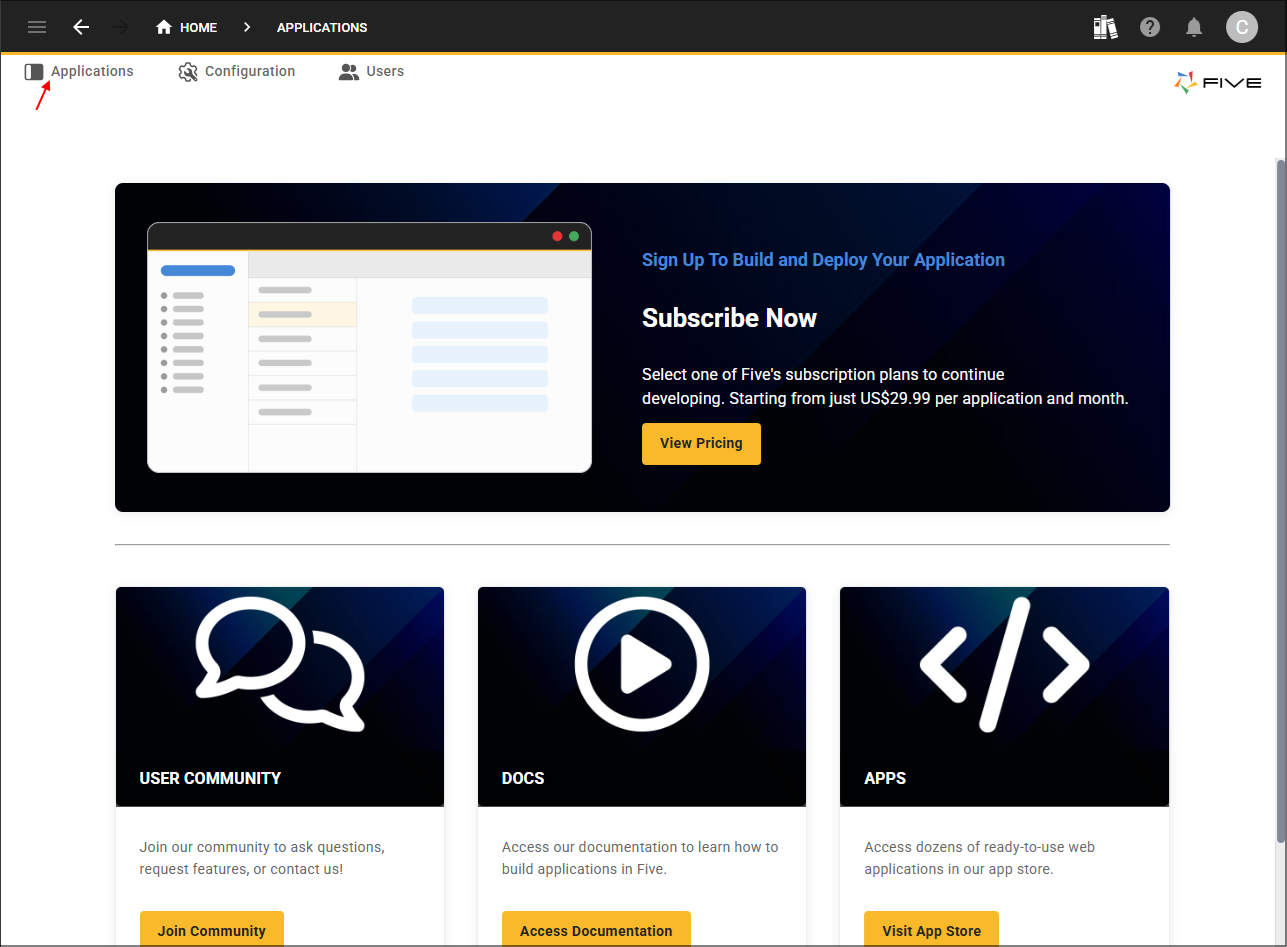 Applications menu item