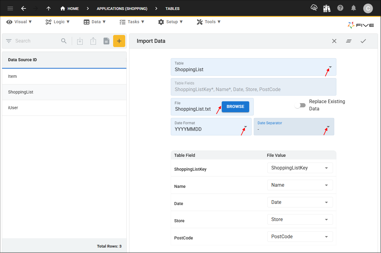 Import ShoppingList data