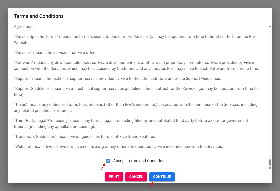 Five's Terms of Service